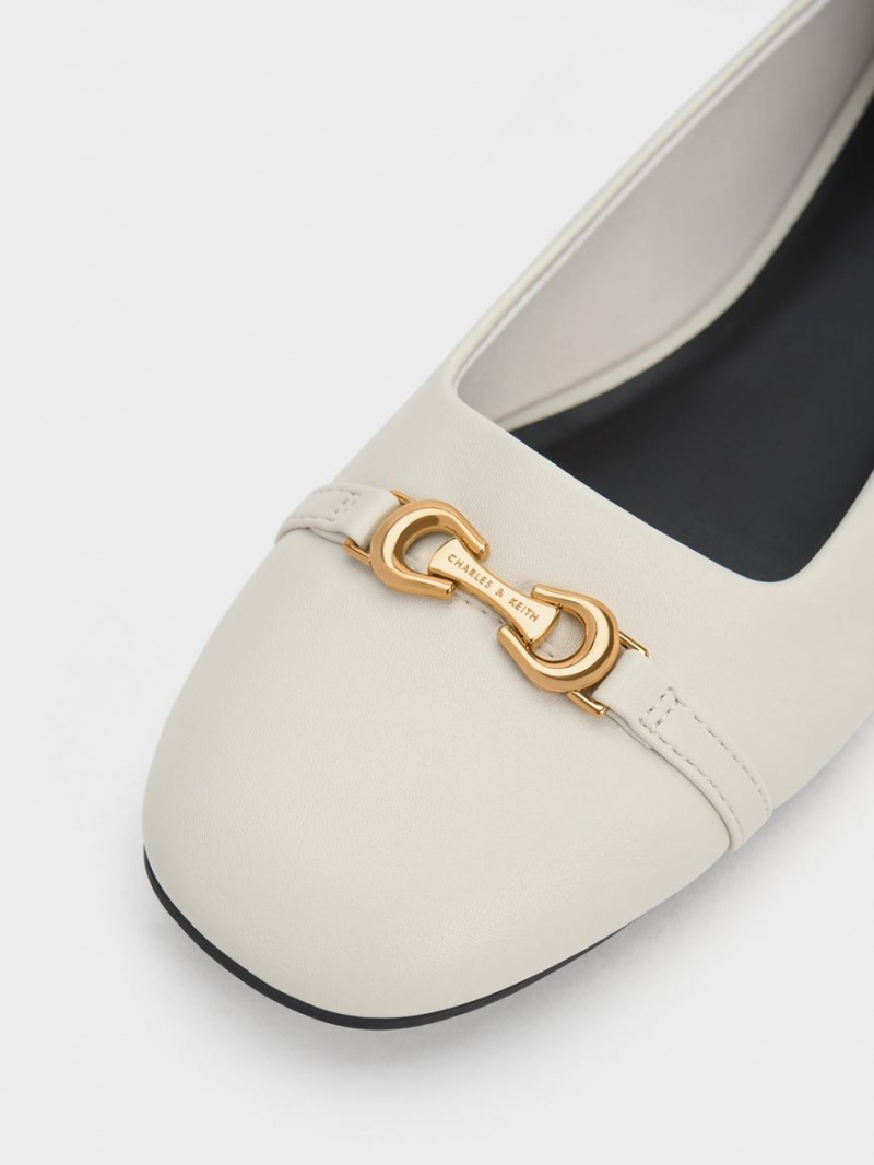 Charles And Keith Metallic Accent Ballet Flats White | PHILIPPINES I467