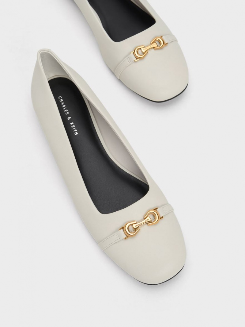 Charles And Keith Metallic Accent Ballet Flats White | PHILIPPINES I467