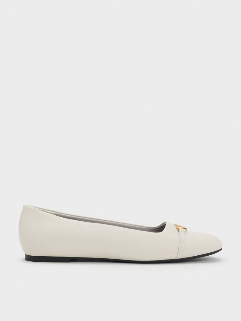 Charles And Keith Metallic Accent Ballet Flats White | PHILIPPINES I467