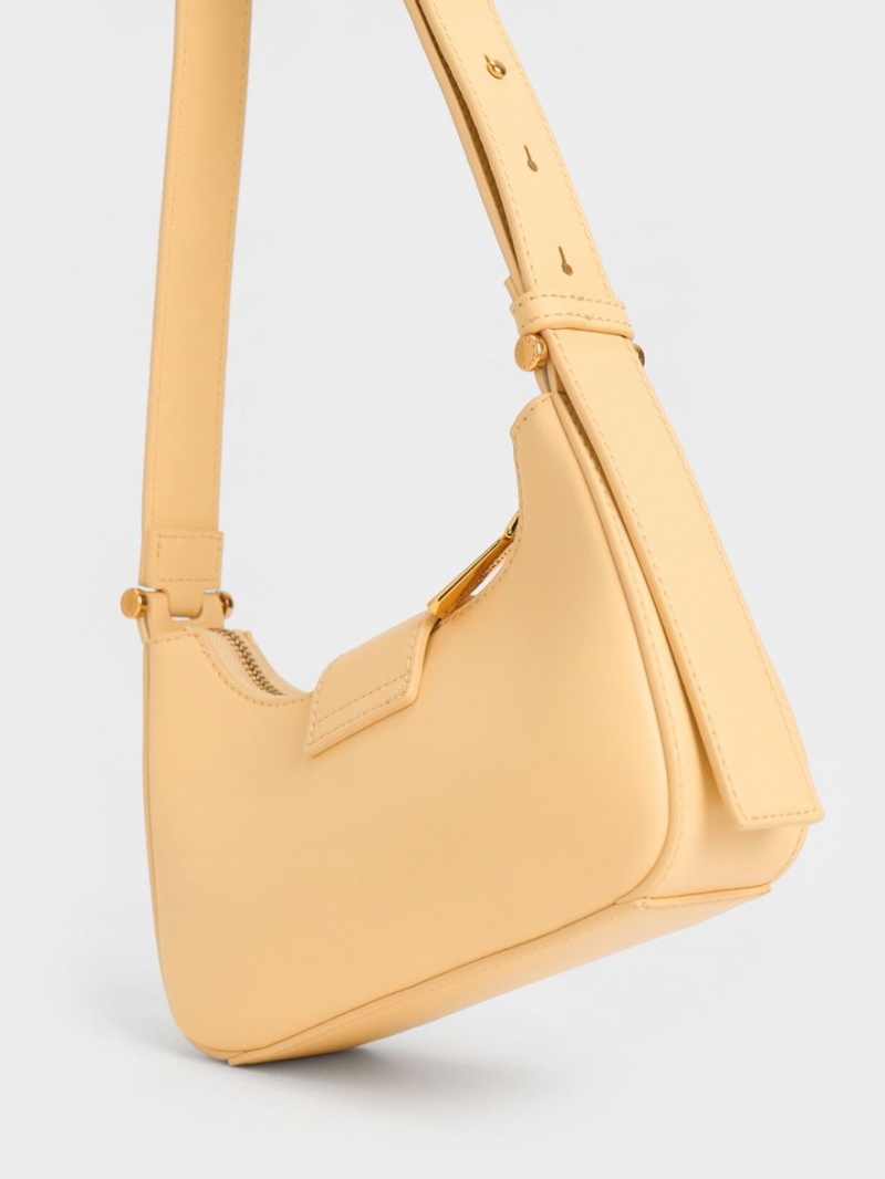 Charles And Keith Metallic Accent Belted Tote Bags Beige | PHILIPPINES U139