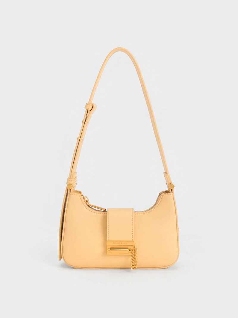 Charles And Keith Metallic Accent Belted Tote Bags Beige | PHILIPPINES U139