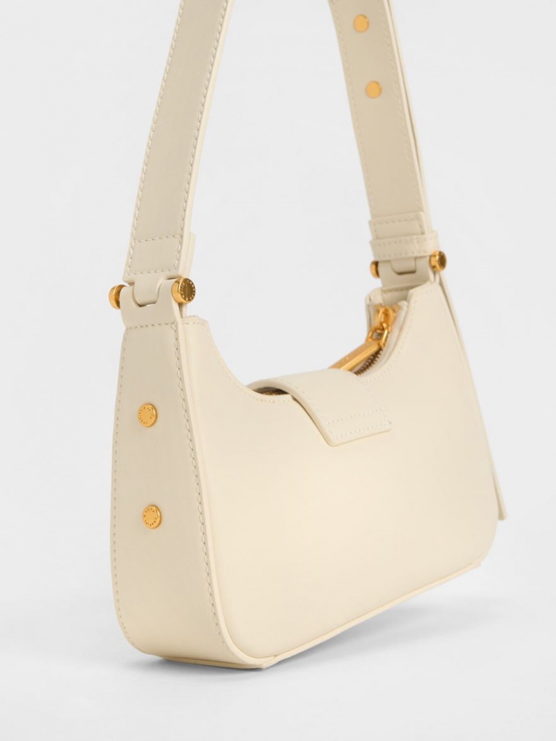 Charles And Keith Metallic Accent Belted Tote Bags Beige | PHILIPPINES S473