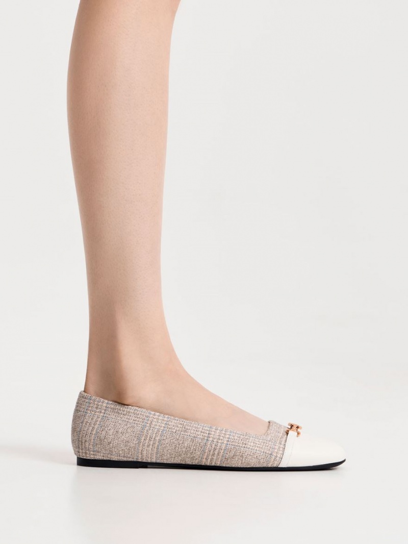 Charles And Keith Metallic Accent Checkered Ballet Flats Grey | PHILIPPINES O510