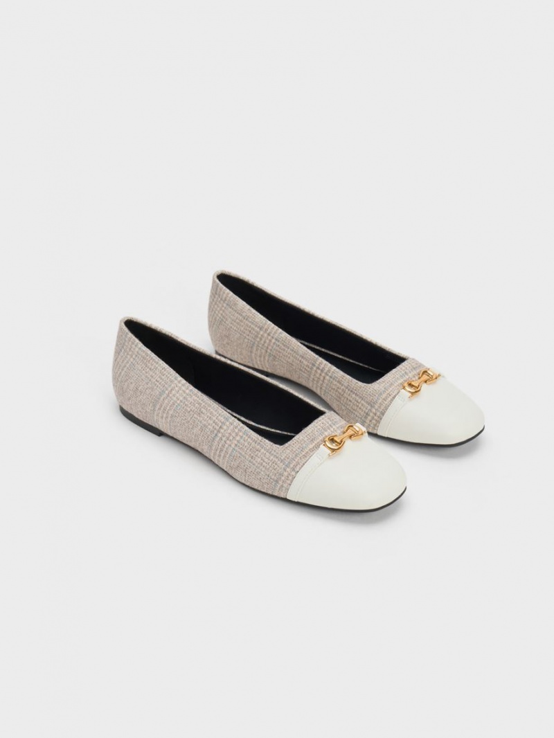 Charles And Keith Metallic Accent Checkered Ballet Flats Grey | PHILIPPINES O510