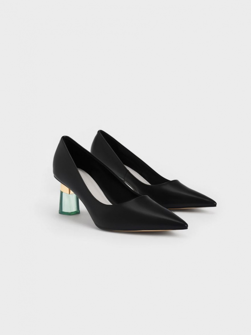 Charles And Keith Metallic Accent Clear Heel Pumps Black | PHILIPPINES I876