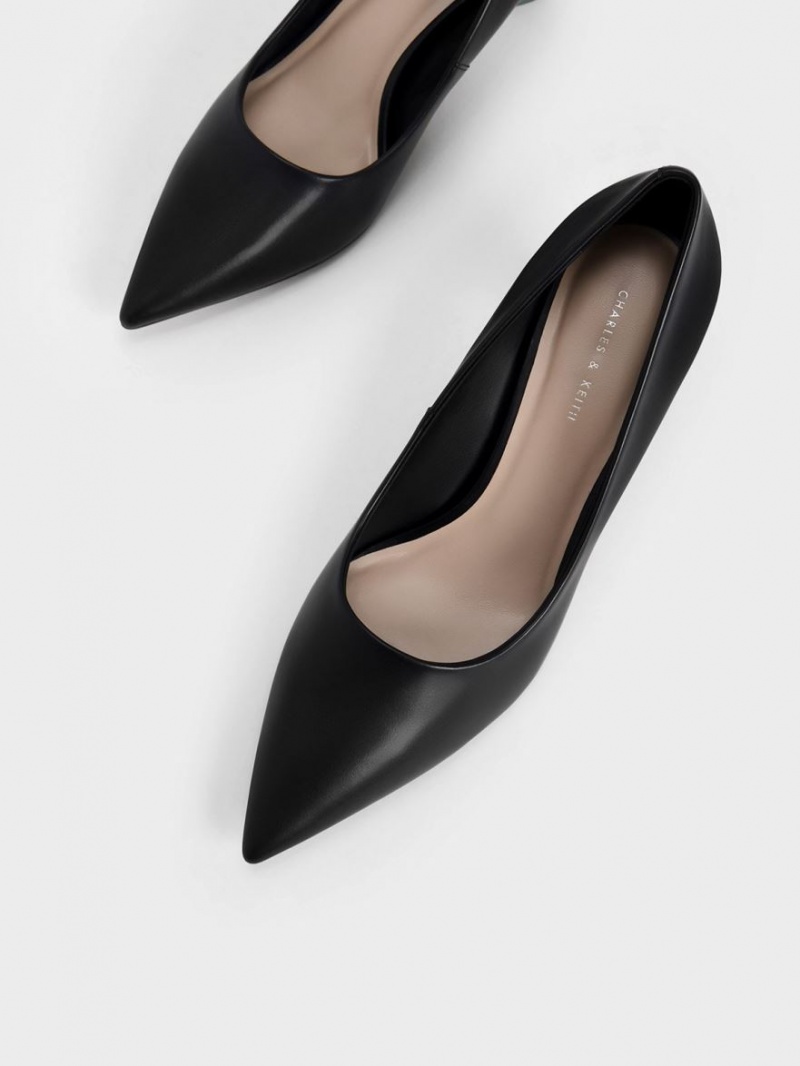 Charles And Keith Metallic Accent Clear Heel Pumps Black | PHILIPPINES I876