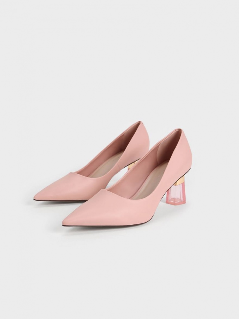 Charles And Keith Metallic Accent Clear Heel Pumps Pink | PHILIPPINES E261