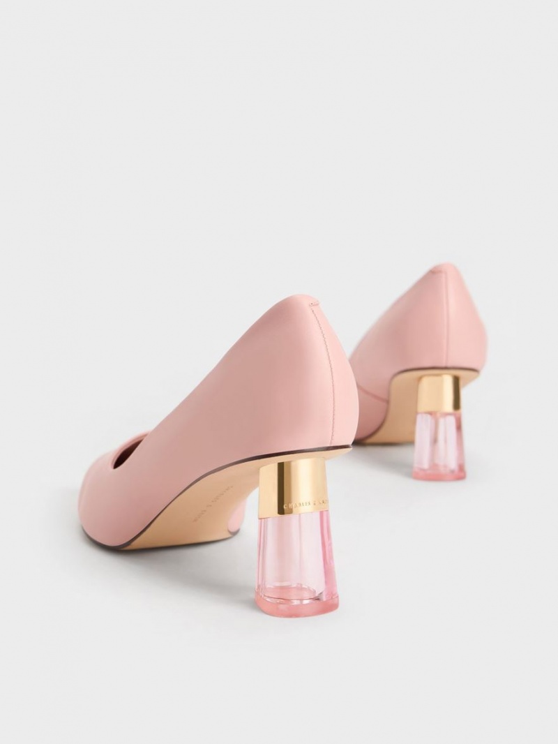 Charles And Keith Metallic Accent Clear Heel Pumps Pink | PHILIPPINES E261