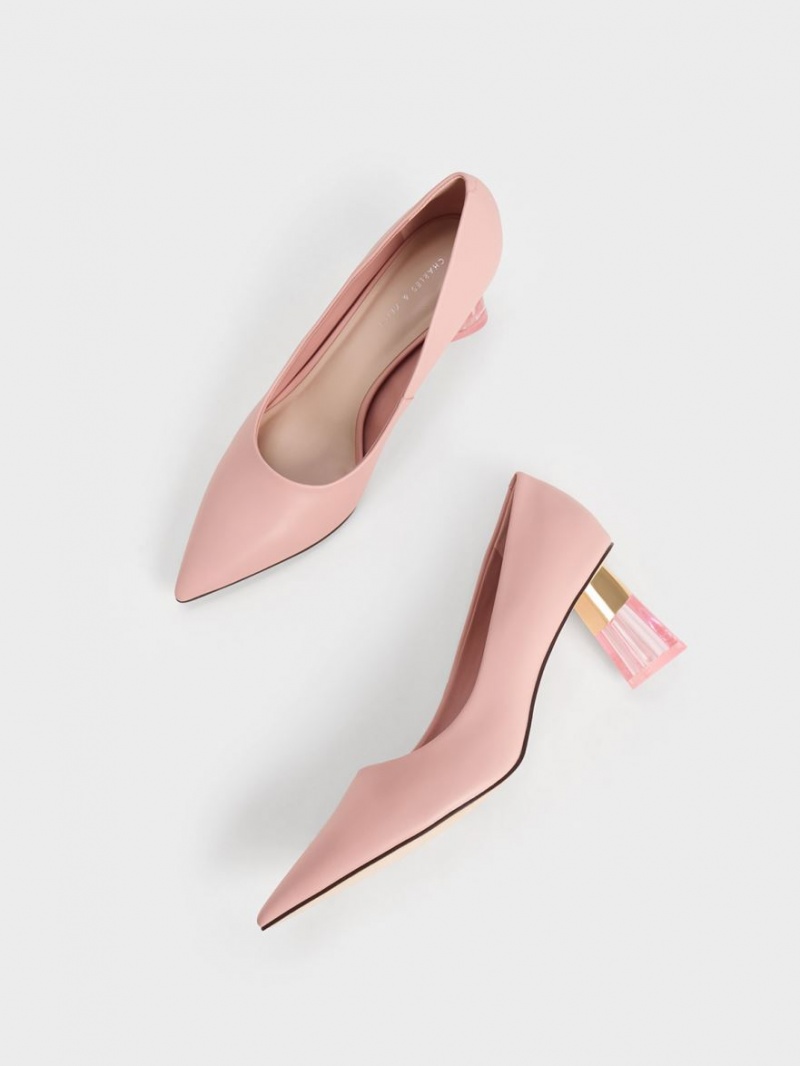 Charles And Keith Metallic Accent Clear Heel Pumps Pink | PHILIPPINES E261