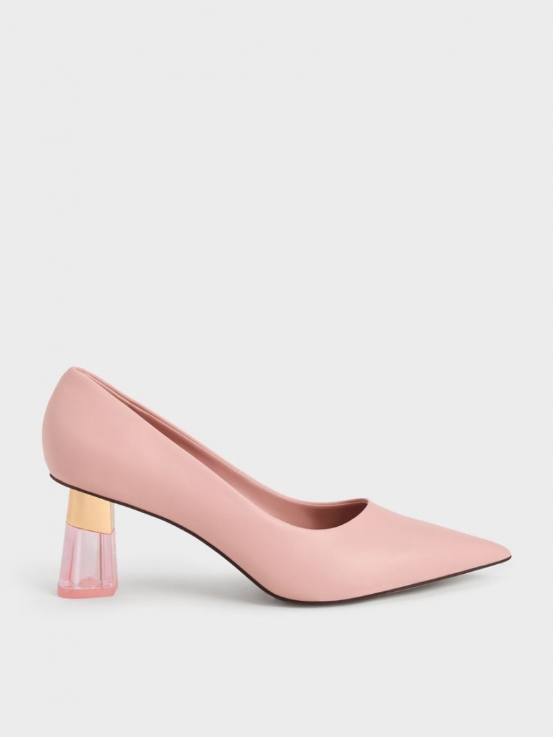 Charles And Keith Metallic Accent Clear Heel Pumps Pink | PHILIPPINES E261