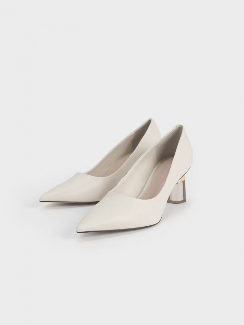 Charles And Keith Metallic Accent Clear Heel Pumps White | PHILIPPINES X172