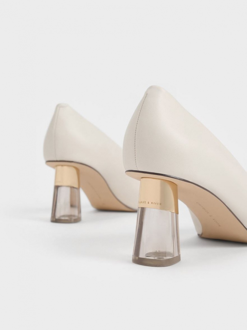 Charles And Keith Metallic Accent Clear Heel Pumps White | PHILIPPINES X172