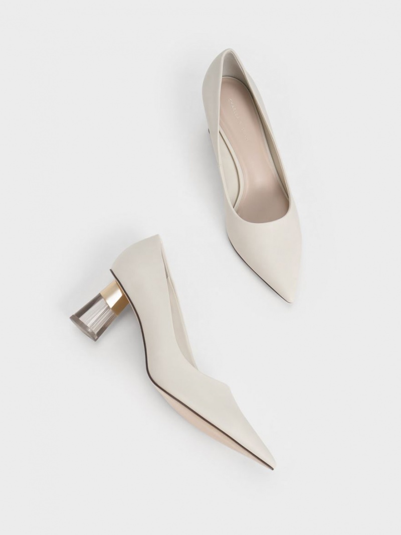 Charles And Keith Metallic Accent Clear Heel Pumps White | PHILIPPINES X172