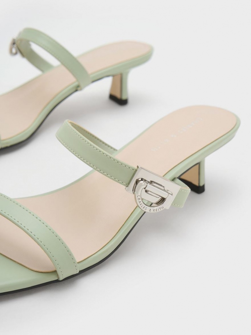 Charles And Keith Metallic Accent Double Strap Mules Mint | PHILIPPINES O932