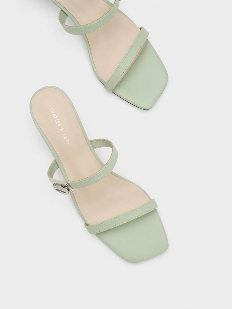 Charles And Keith Metallic Accent Double Strap Mules Mint | PHILIPPINES O932