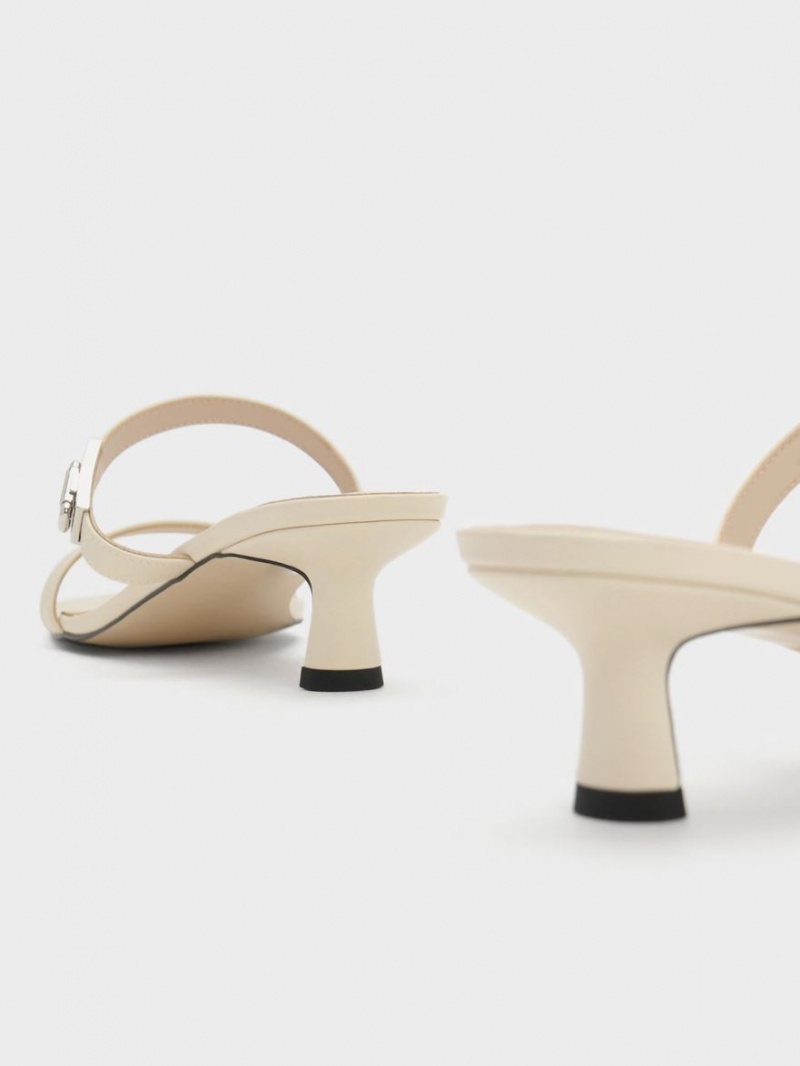 Charles And Keith Metallic Accent Double Strap Mules Cream | PHILIPPINES L705