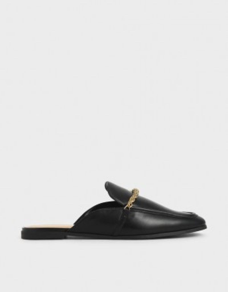 Charles And Keith Metallic Accent Flats Mules Black | PHILIPPINES N341