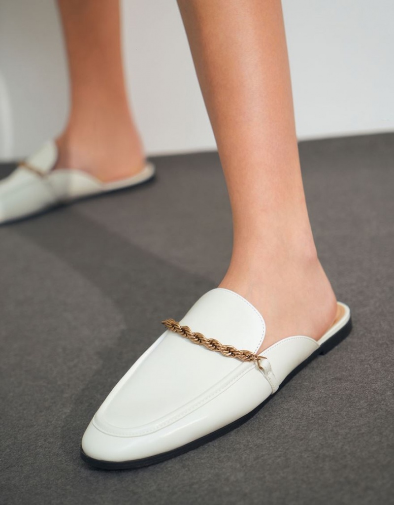 Charles And Keith Metallic Accent Flats Mules White | PHILIPPINES A180