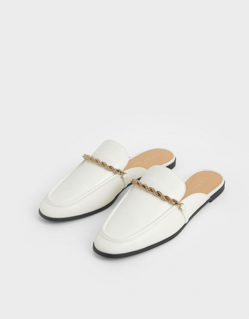 Charles And Keith Metallic Accent Flats Mules White | PHILIPPINES A180