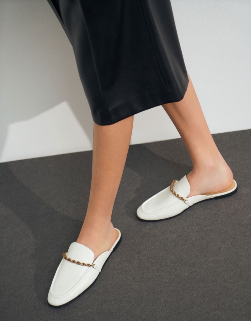 Charles And Keith Metallic Accent Flats Mules White | PHILIPPINES A180