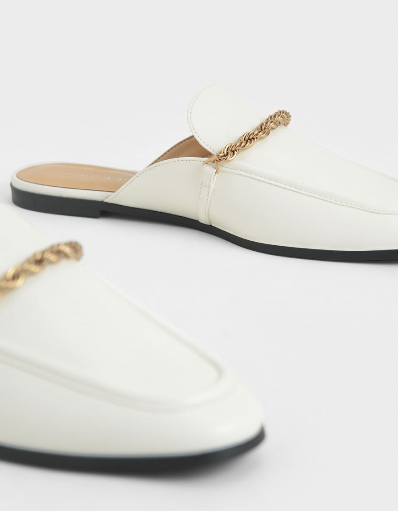 Charles And Keith Metallic Accent Flats Mules White | PHILIPPINES A180