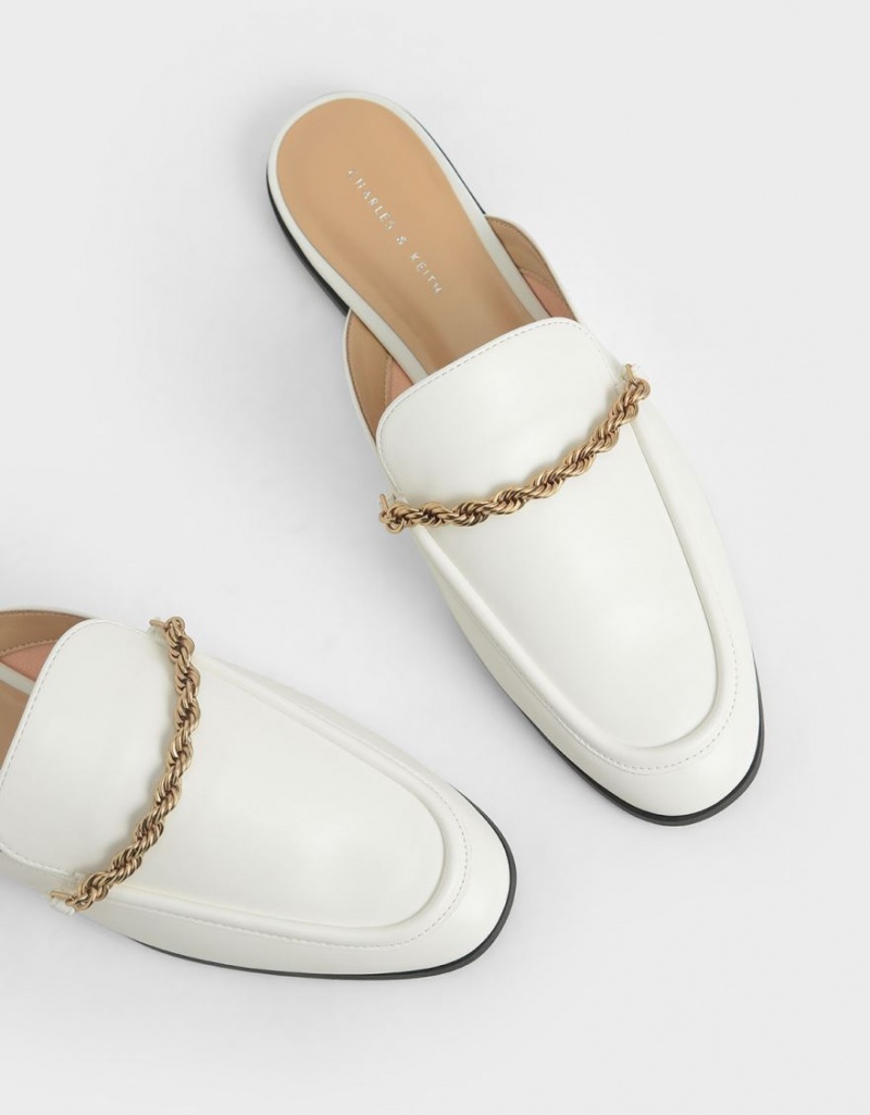 Charles And Keith Metallic Accent Flats Mules White | PHILIPPINES A180