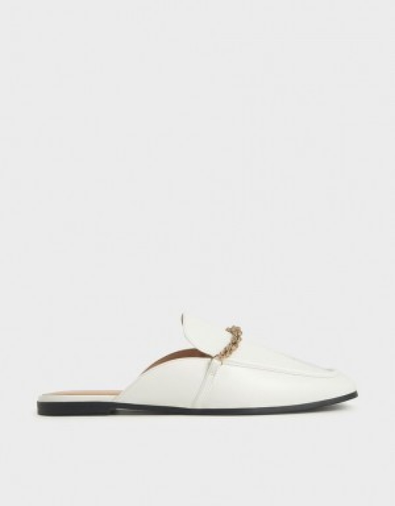 Charles And Keith Metallic Accent Flats Mules White | PHILIPPINES A180