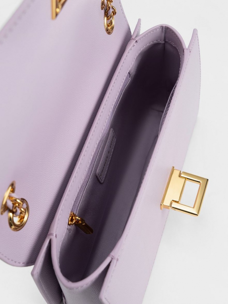 Charles And Keith Metallic Accent Front Flap Shoulder Bags Purple | PHILIPPINES V697