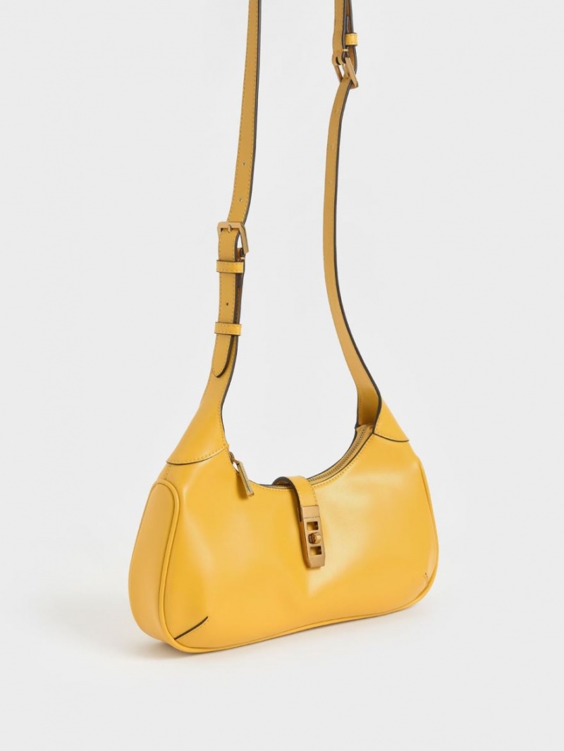 Charles And Keith Metallic Accent Hobo Bag Yellow | PHILIPPINES O652