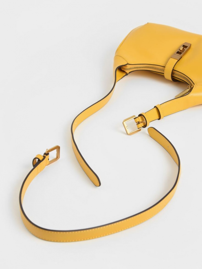 Charles And Keith Metallic Accent Hobo Bag Yellow | PHILIPPINES O652