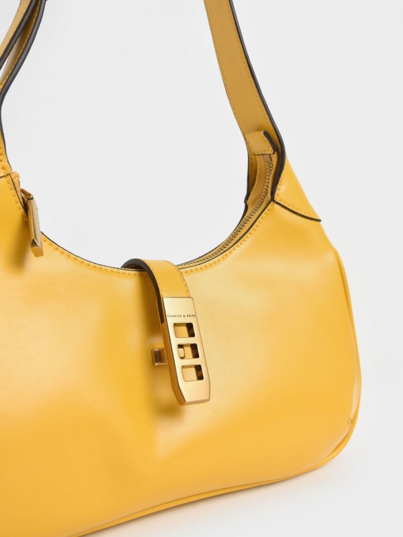 Charles And Keith Metallic Accent Hobo Bag Yellow | PHILIPPINES O652