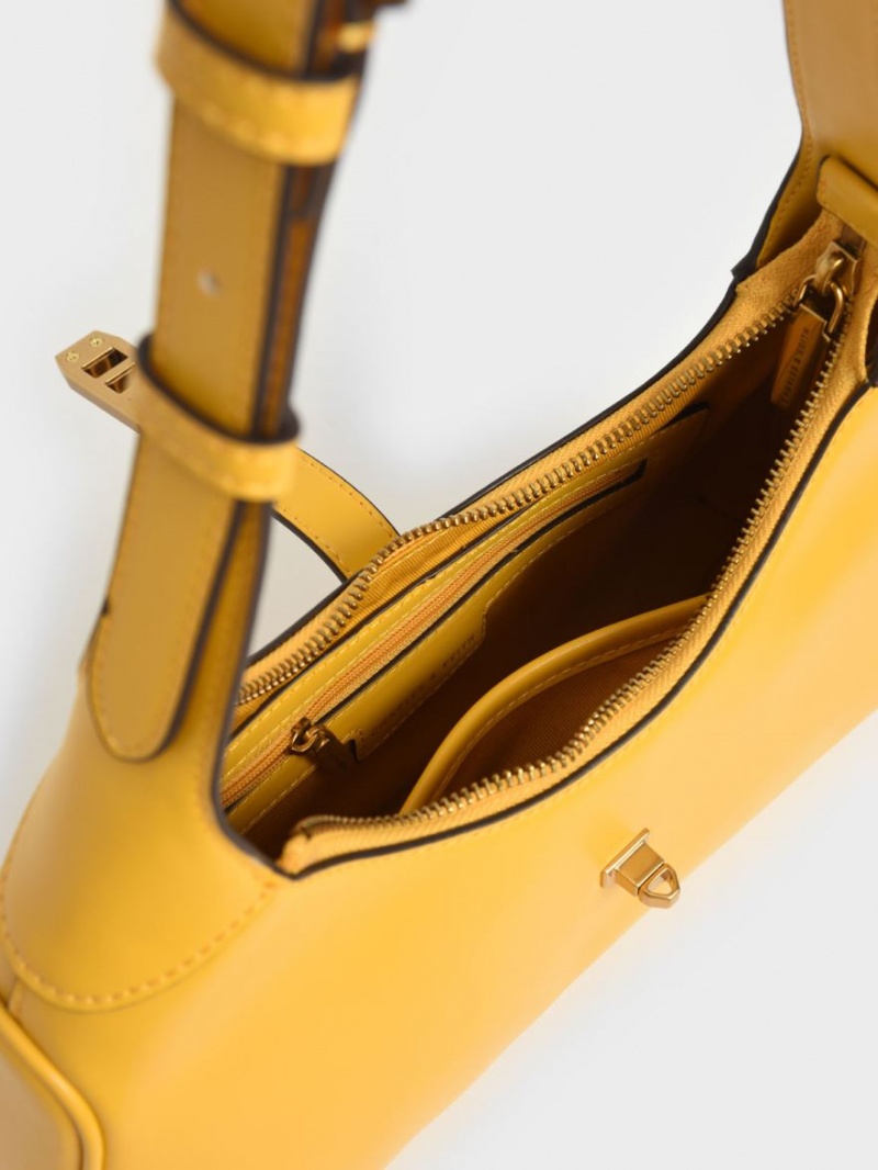 Charles And Keith Metallic Accent Hobo Bag Yellow | PHILIPPINES O652