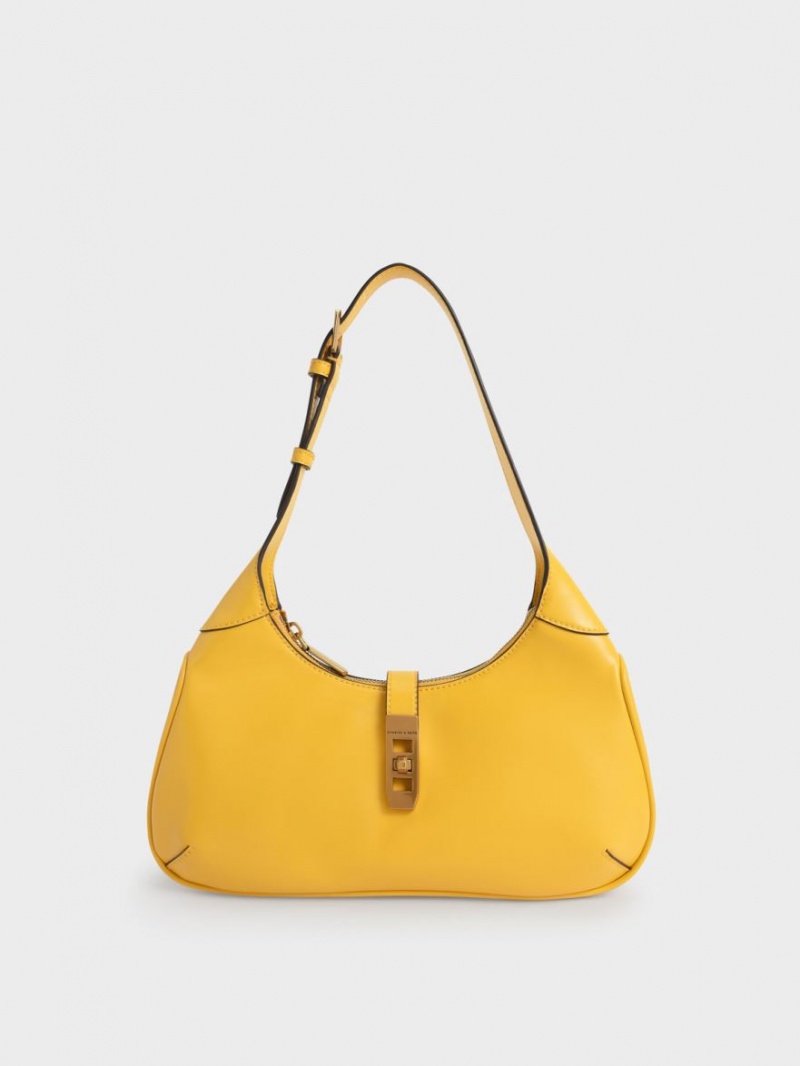 Charles And Keith Metallic Accent Hobo Bag Yellow | PHILIPPINES O652