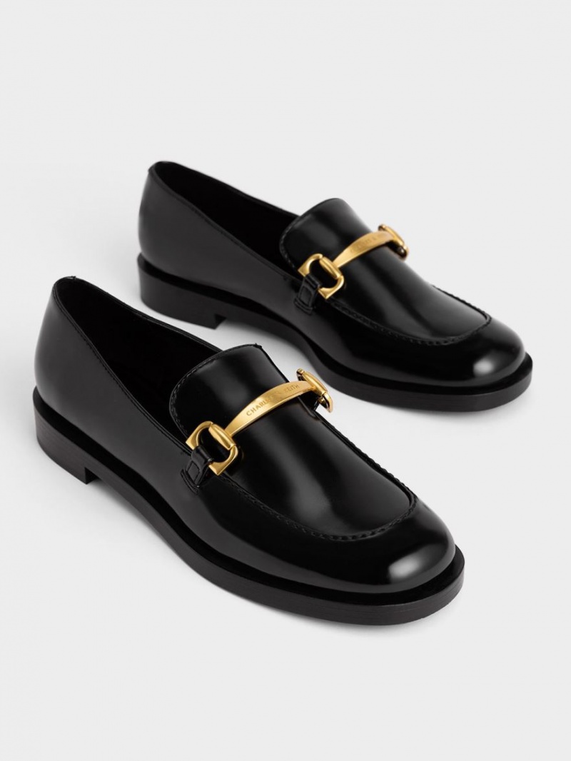 Charles And Keith Metallic Accent Loafers Black | PHILIPPINES L312