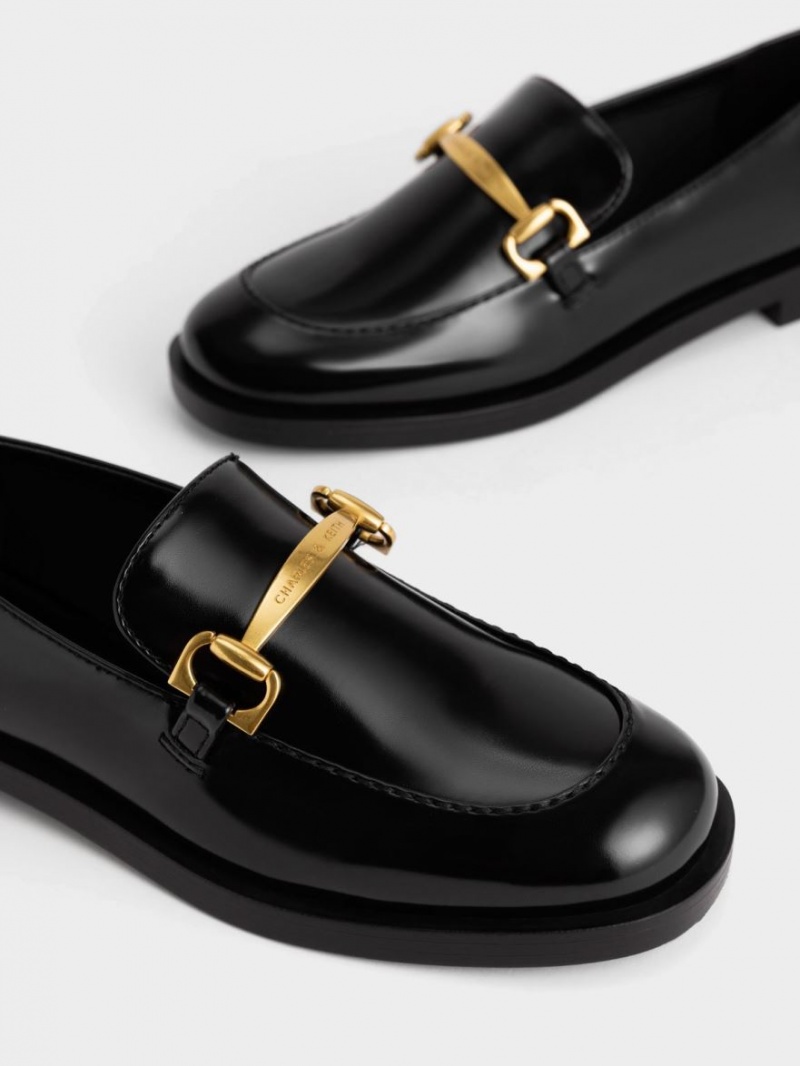 Charles And Keith Metallic Accent Loafers Black | PHILIPPINES L312