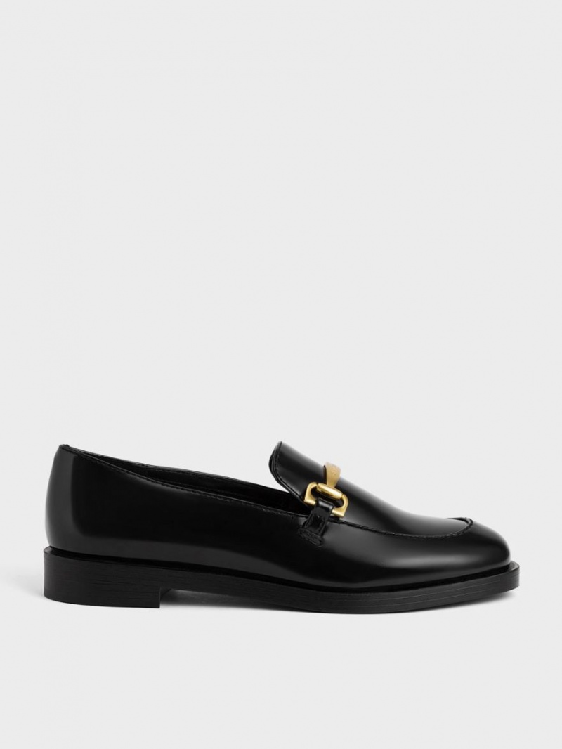 Charles And Keith Metallic Accent Loafers Black | PHILIPPINES L312