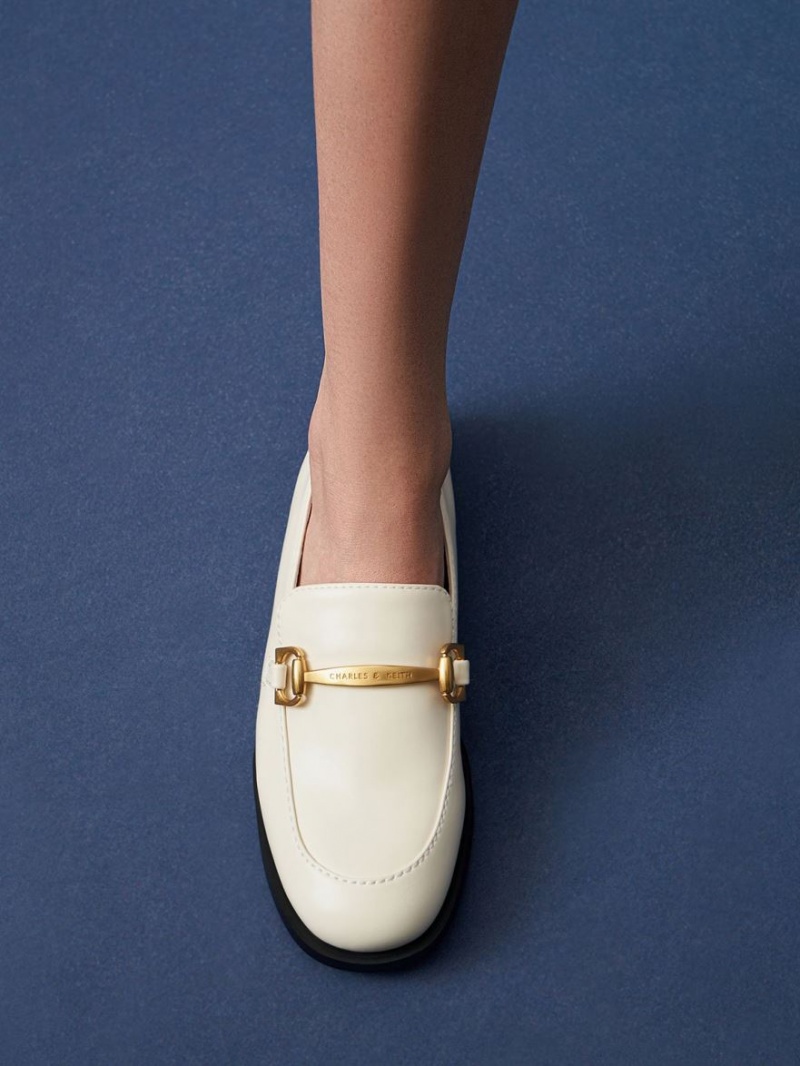 Charles And Keith Metallic Accent Loafers White | PHILIPPINES T840