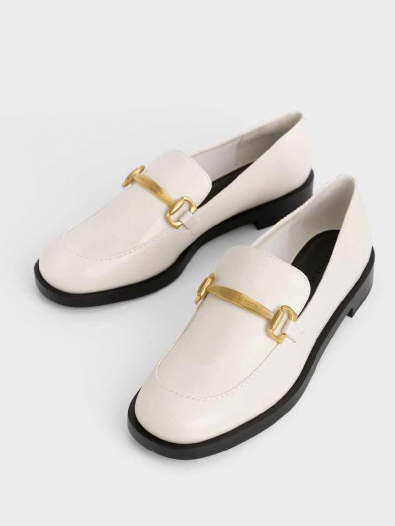 Charles And Keith Metallic Accent Loafers White | PHILIPPINES T840