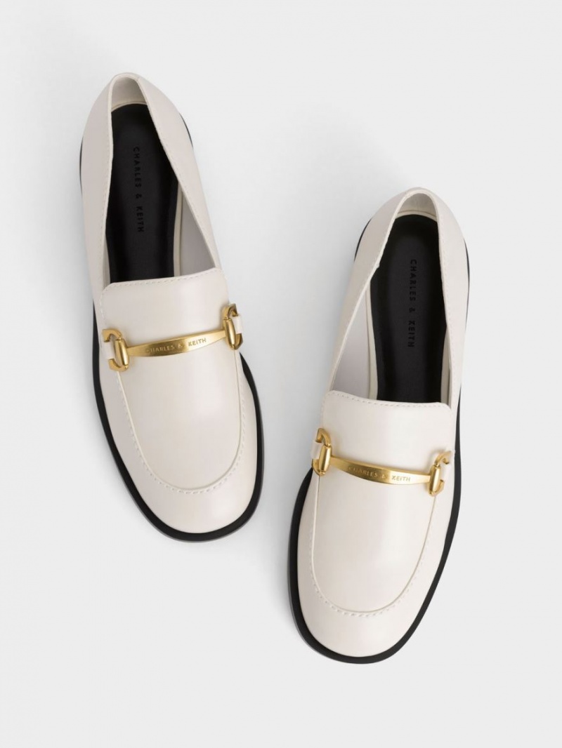 Charles And Keith Metallic Accent Loafers White | PHILIPPINES T840