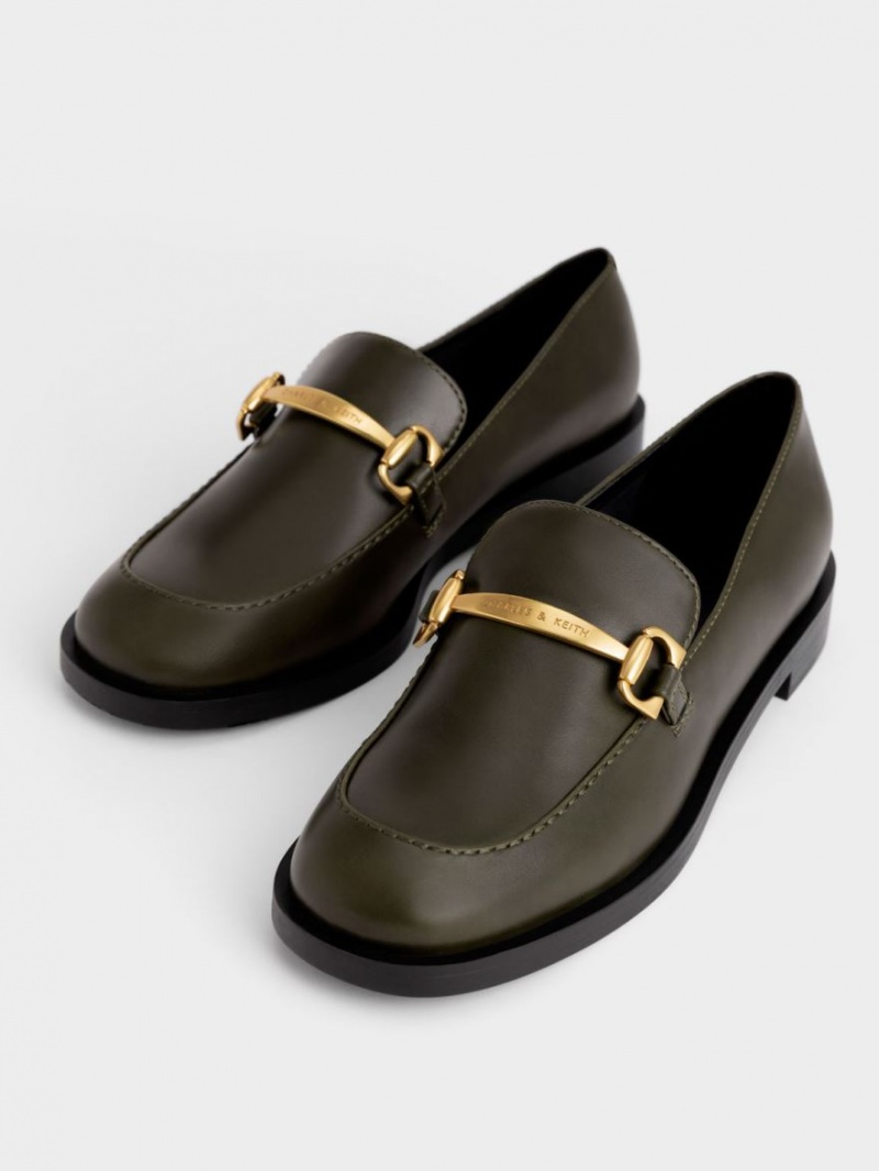 Charles And Keith Metallic Accent Loafers Olive | PHILIPPINES O376