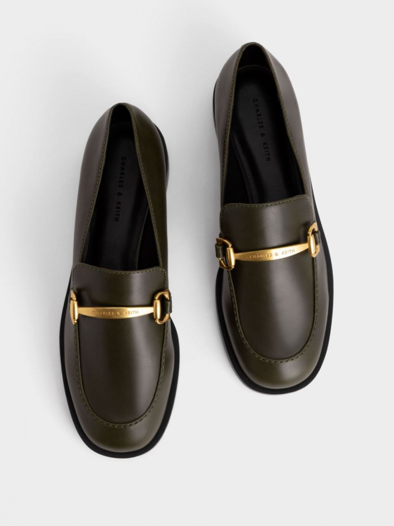 Charles And Keith Metallic Accent Loafers Olive | PHILIPPINES O376