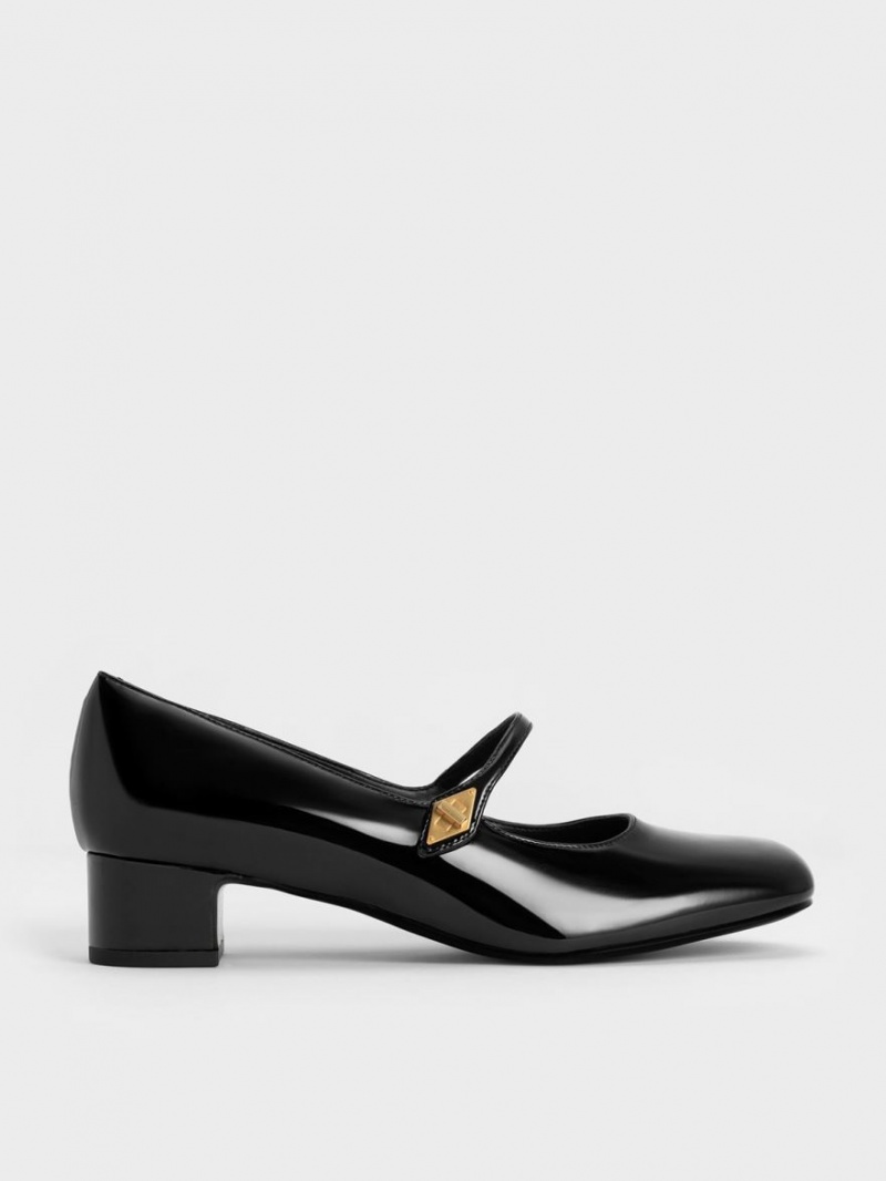 Charles And Keith Metallic Accent Mary Jane Pumps Black | PHILIPPINES R416