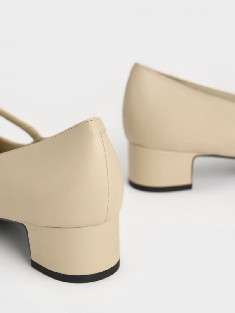 Charles And Keith Metallic Accent Mary Jane Pumps Beige | PHILIPPINES L198