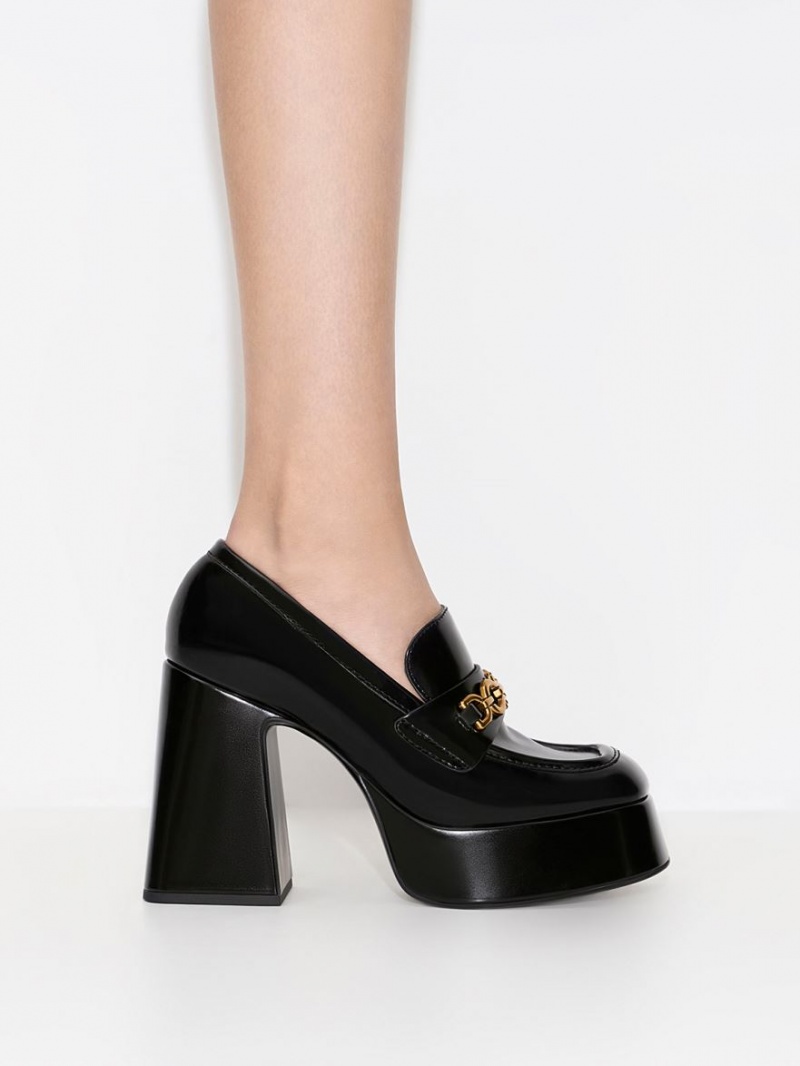 Charles And Keith Metallic Accent Platform Loafers Black | PHILIPPINES X465