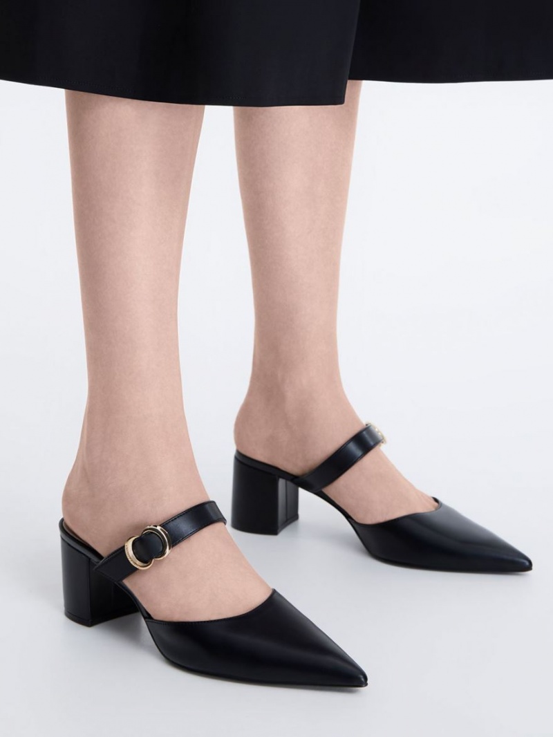 Charles And Keith Metallic Accent Pointed-Toe Pumps Black | PHILIPPINES Q039