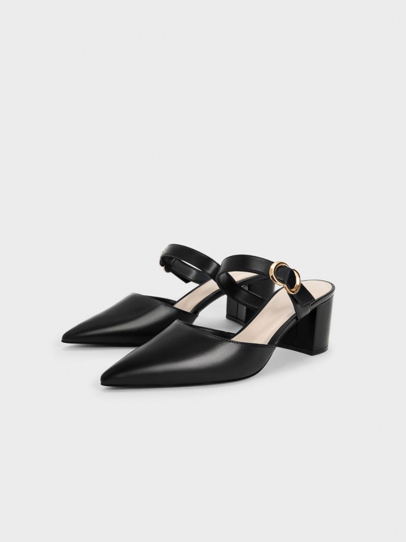 Charles And Keith Metallic Accent Pointed-Toe Pumps Black | PHILIPPINES Q039