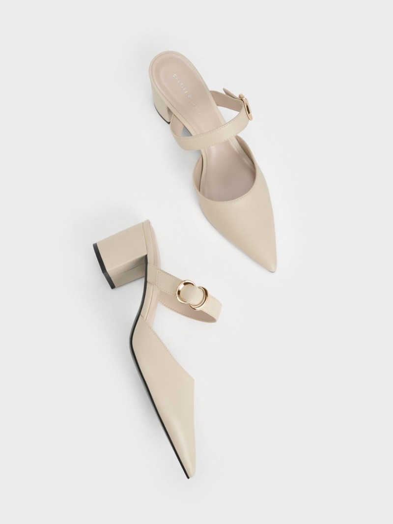 Charles And Keith Metallic Accent Pointed-Toe Pumps Cream | PHILIPPINES Y671