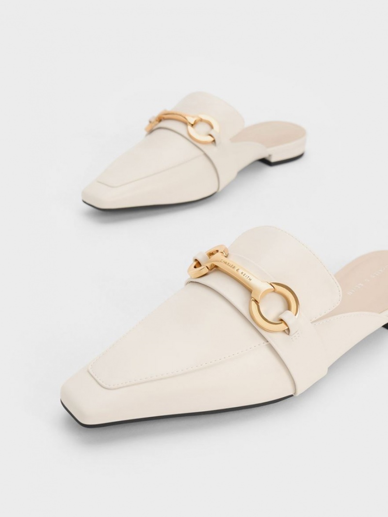 Charles And Keith Metallic Accent Tapered Flat Mules White | PHILIPPINES J451