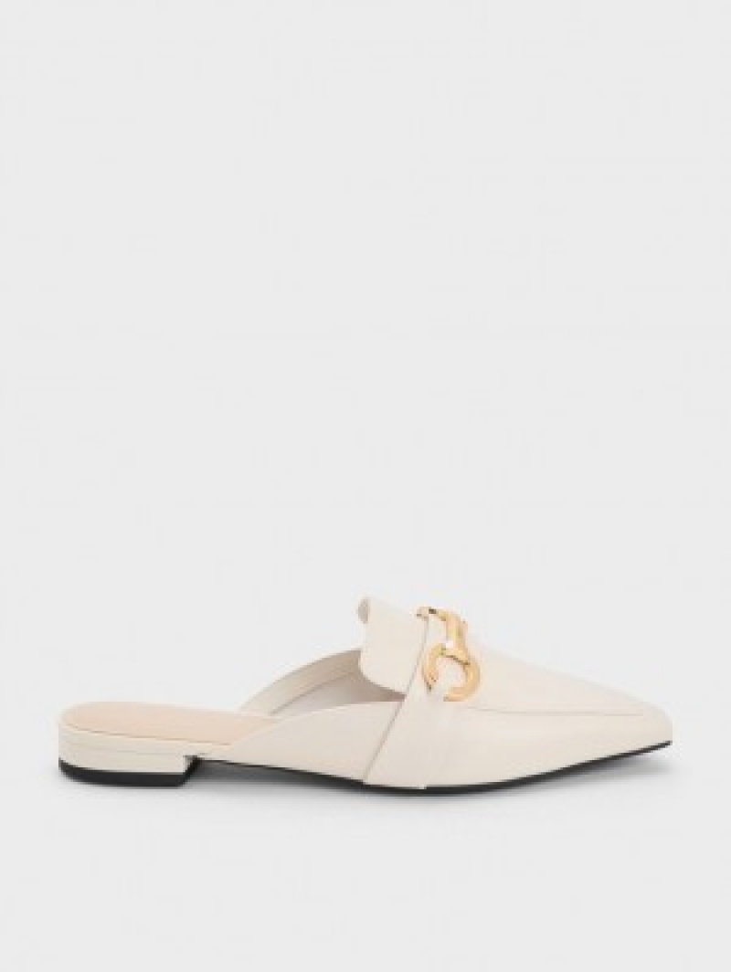 Charles And Keith Metallic Accent Tapered Flat Mules White | PHILIPPINES J451