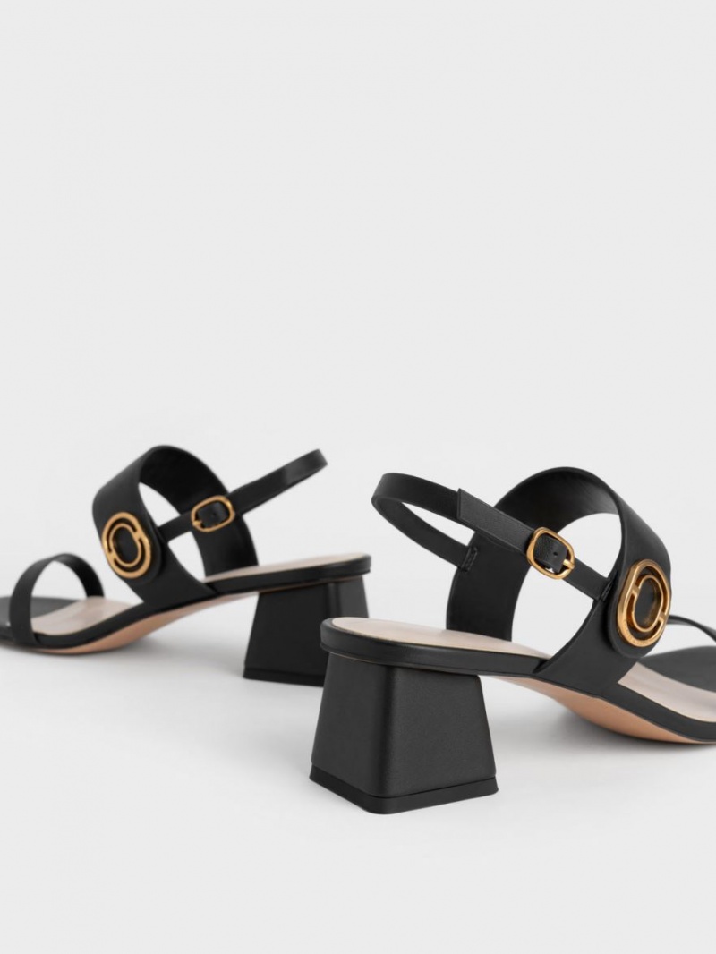 Charles And Keith Metallic Accent Trapeze Heels Sandals Black | PHILIPPINES N206